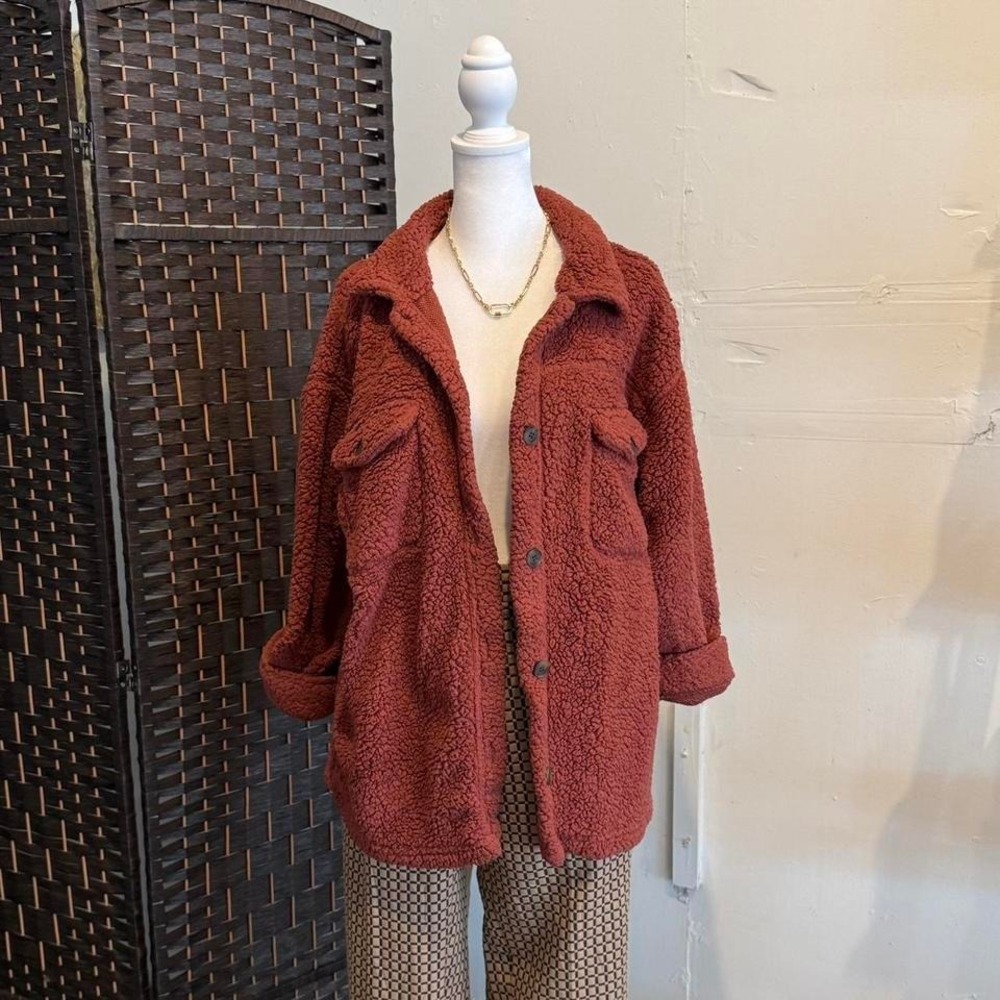 Women's 32 HEAT Orange Sherpa Button Up Jacket Size Xs